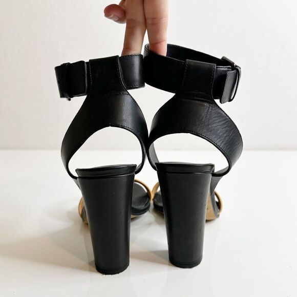 Vince Alexa Leather Ankle Strap Sandals Block Heel Black Nude Women's 7.5 EU 38 - Picture 5 of 9